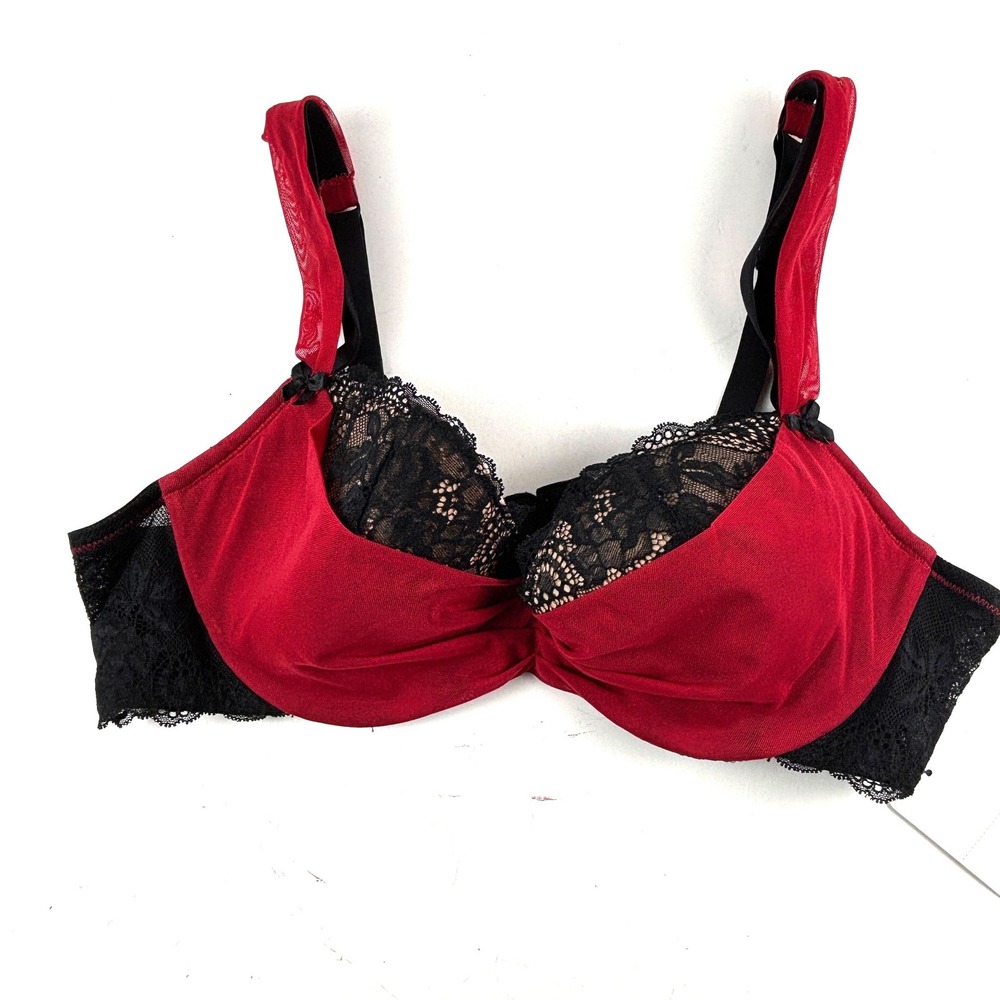 NEW Adore Me Push Up Bra Womens 40C Red Black Lace Mesh BR-11423-DEM